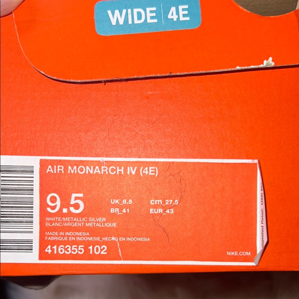 UNISEX Nike Air Monarch IV ( 4E ) WHITE / METALLIC SILVER With Shoe Box 9.5 - Picture 12 of 17